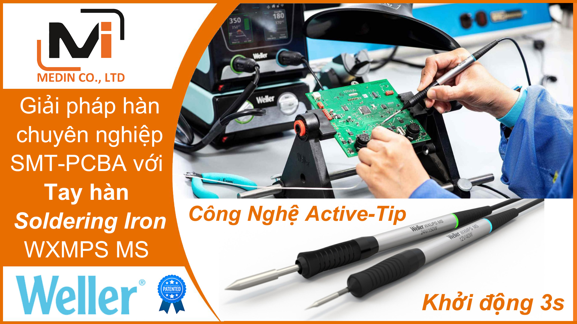 Tay hàn với công nghệ Active-Tip khởi động 3s Soldering Iron WXMPS MS Weller
